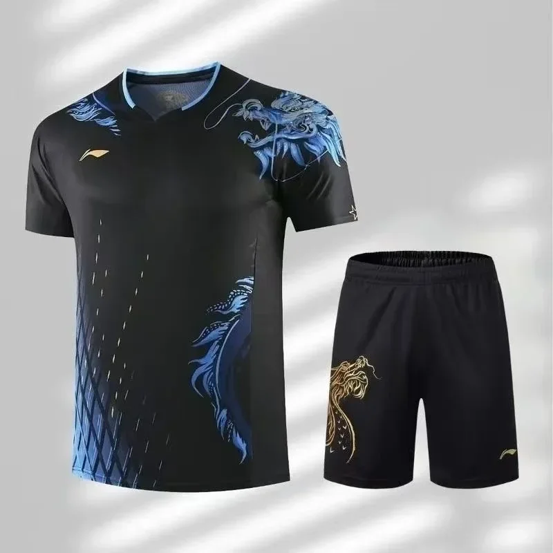 ドラゴンパターン卓球スポーツウェアセット速乾性半袖Tシャツ+ - Table Tennis Shorts のレビューと価格